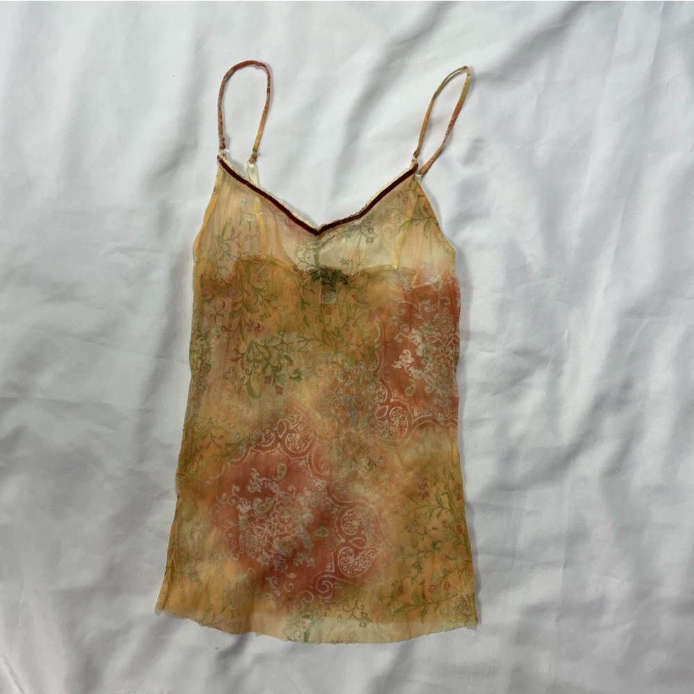 express y2k mesh tank top brown and orange raw hem